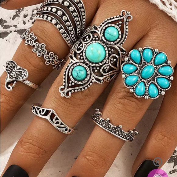 Rings style boho turquoise bleu - Picture 3 of 6